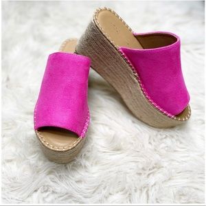 Hot pink espadrille wedge sandal